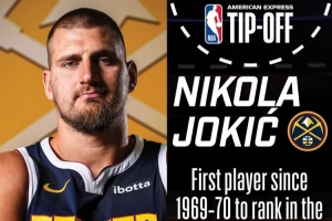 NBA揭幕战前瞻：掘金队迎来赛季首战，约基奇成为史上首位单赛季三项数据均排名联盟前三的球员。